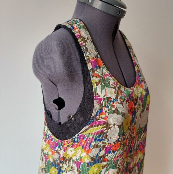 Gold metallic stripe and floral shift dress, XS - Picture 4 of 6